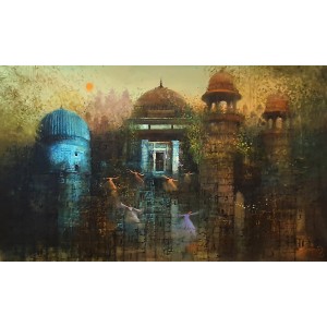 A. Q. Arif, 24 x 42 Inch, Oil on Canvas, Cityscape Painting, AC-AQ-520